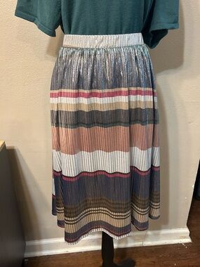 Jessy B ModCloth Metallic Pleated Stripe Midi Skirt 2X Plus Size Made USA